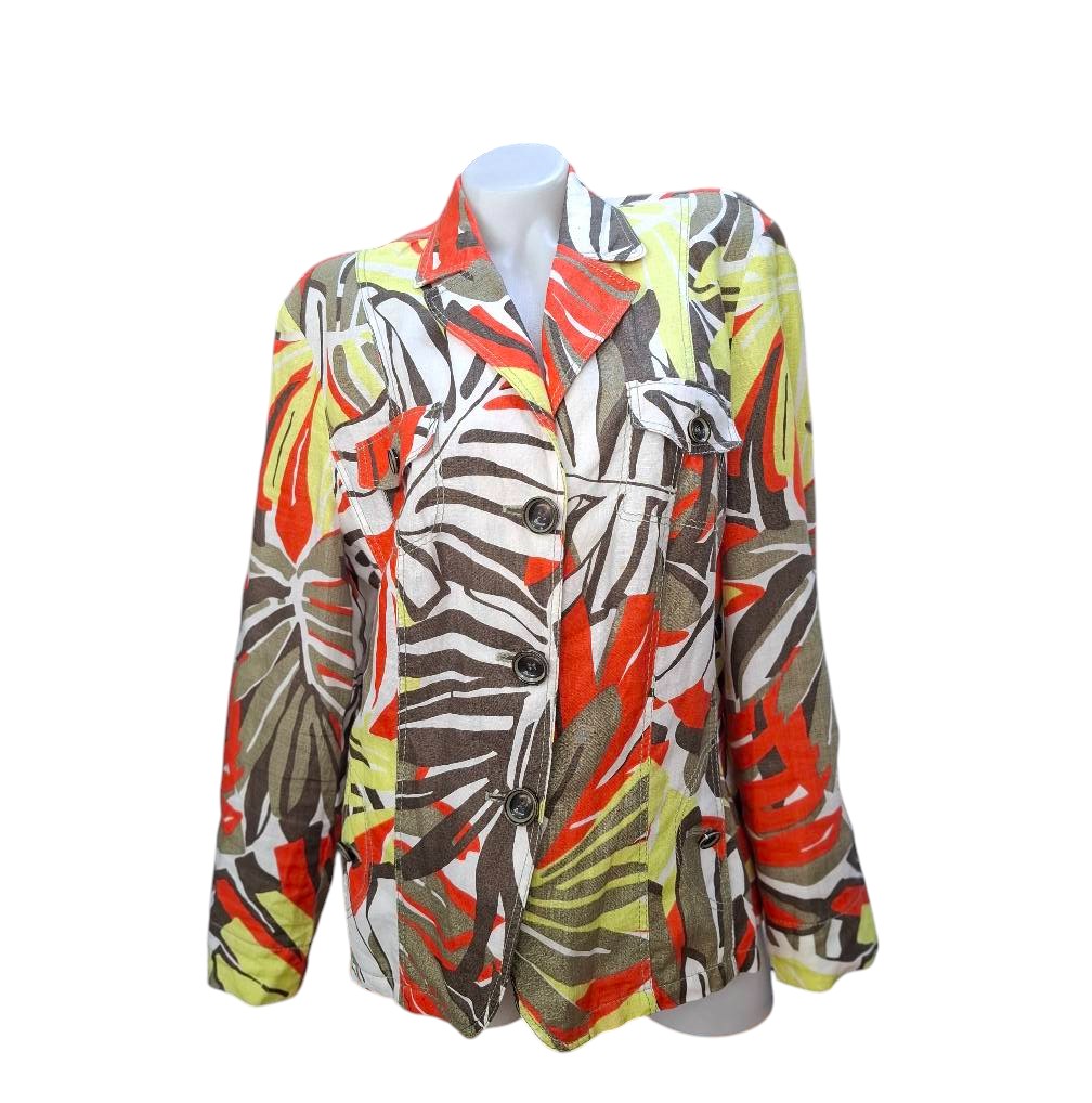 Sako lino print abstrakt, ngjyra të gjalla