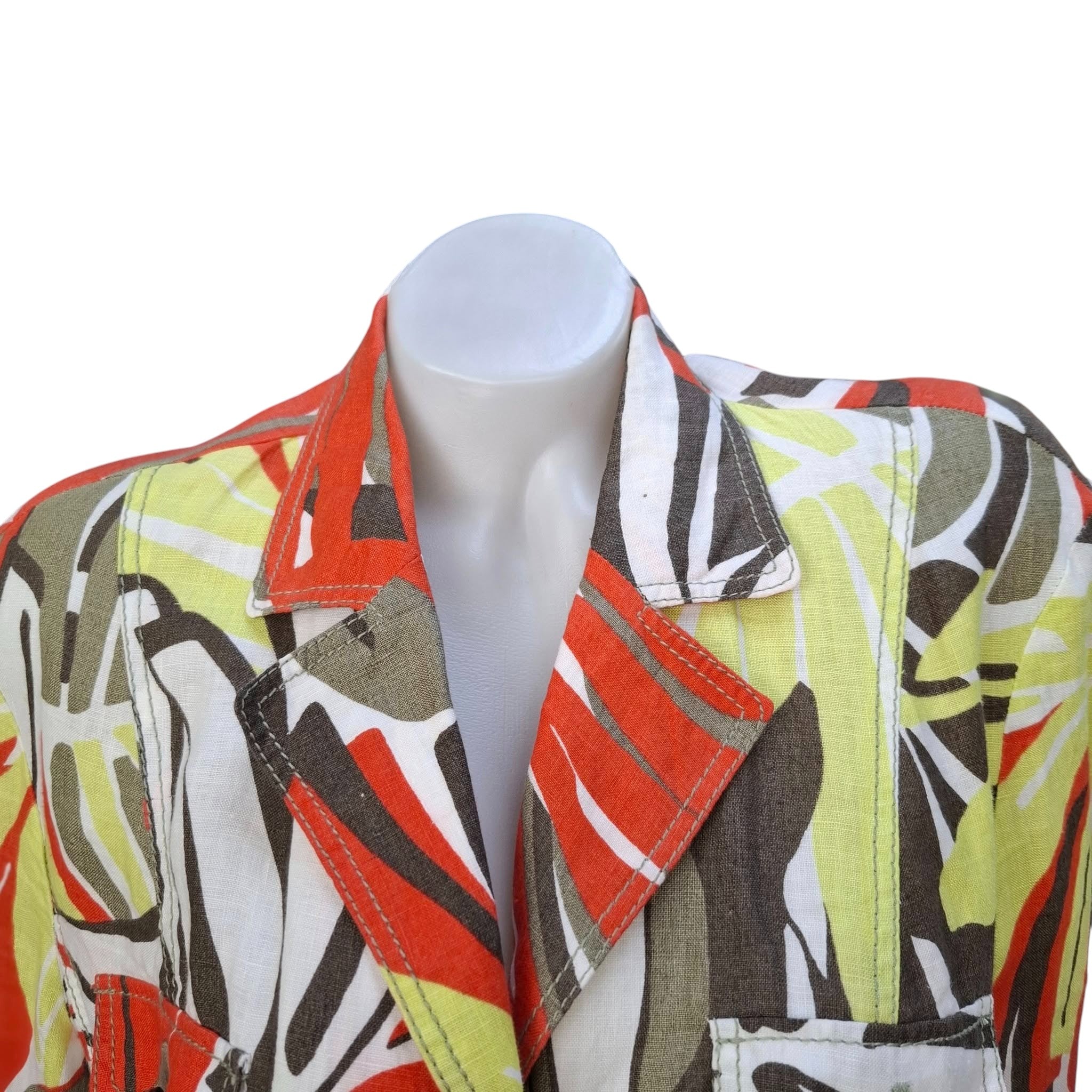 Sako lino print abstrakt, ngjyra të gjalla