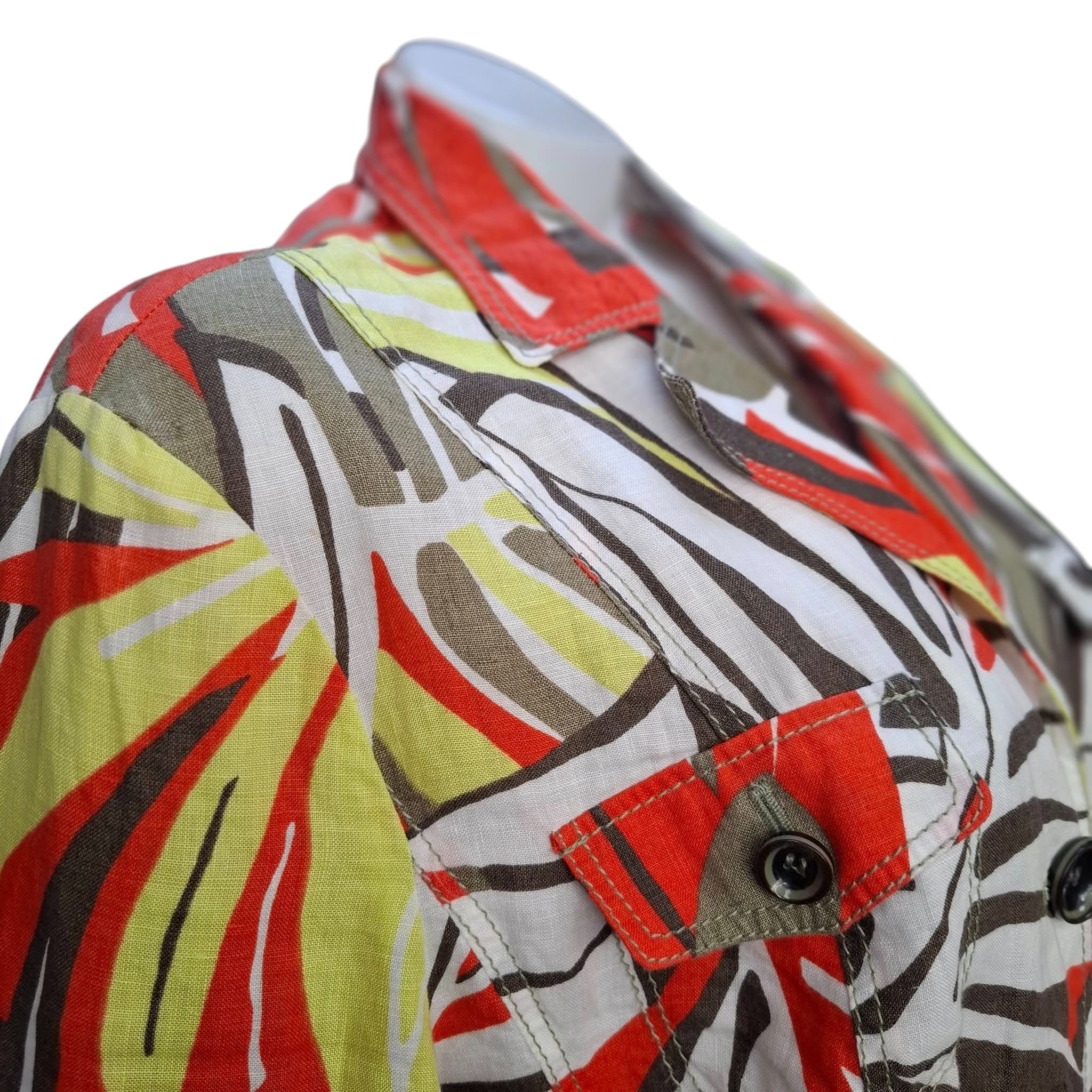 Sako lino print abstrakt, ngjyra të gjalla